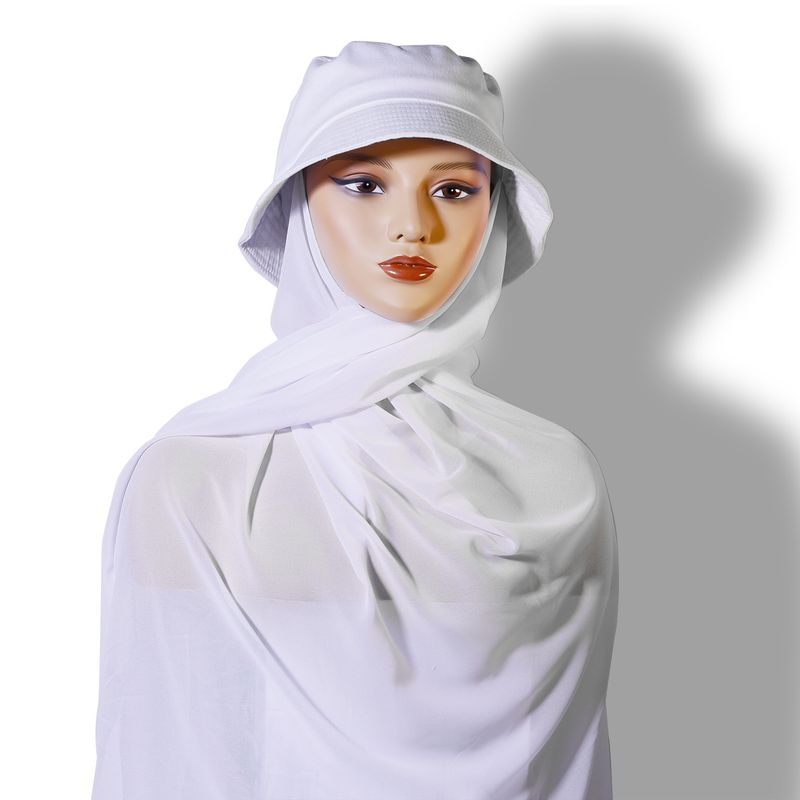 Elegant Monochrome Chiffon Scarf & Hat Set – Summer Sunshade Headwear (Solid Color Fisherman Hat & Hijab Combination, Lightweight & Stylish_voghion.com