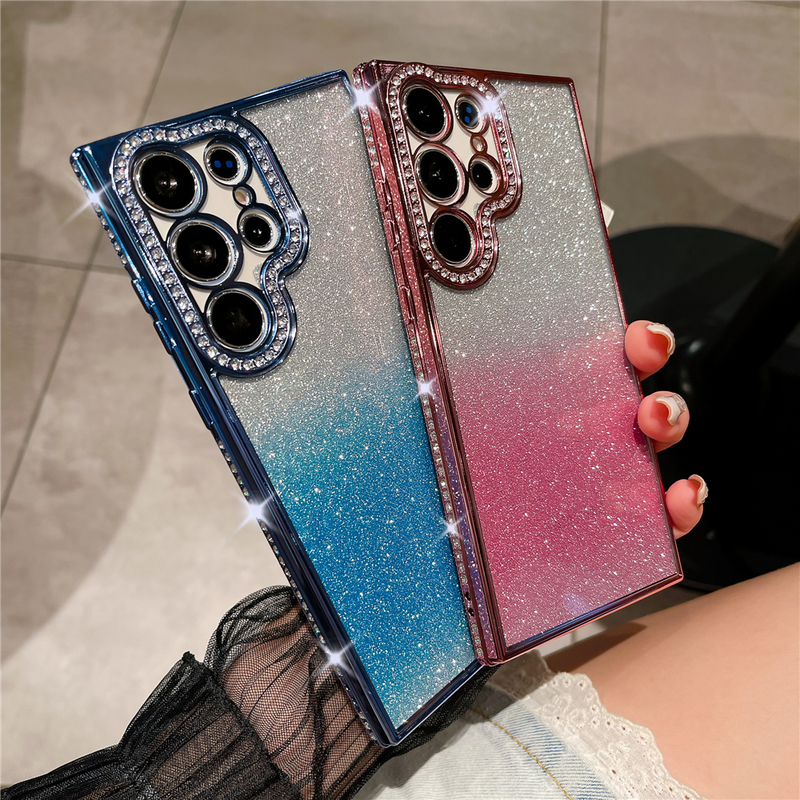 Funda de teléfono de silicona suave con gradiente chapado para Samsung Galaxy S23 Ultra S22 Plus, funda protectora transparente para cámara a prueba de golpes_voghion.com