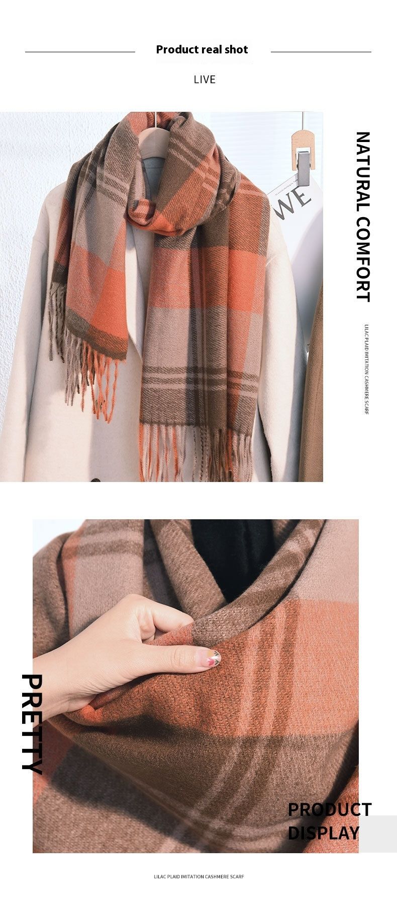 Sciarpa in cashmere autunno/inverno 2024 nuova per donna, caldo, spesso, esterno, scialle, griglia a righe, collo semplice_voghion.com