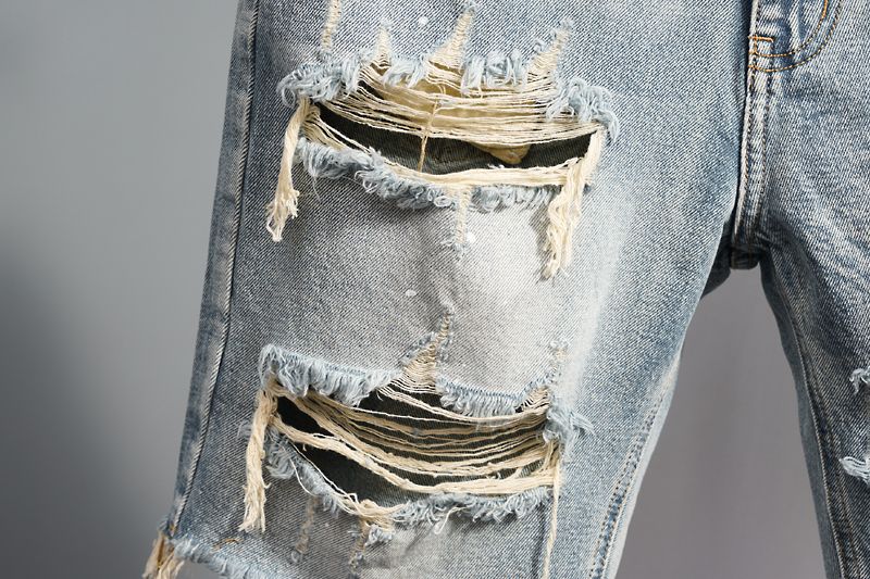 Pantalon 5/4 en denim léger et fin d'été, trous grattés pour hommes, marque tendance avec bords rugueux, pantalon 5/5 mendiant_voghion.com