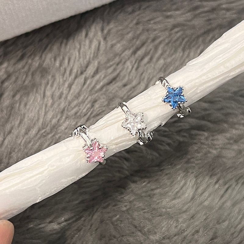 Piercing a forma di stella rosa con zircone, piccolo cerchio leggero, orecchini di lusso di alta qualità, design di nicchia, gioielli per le orecchie da donna_voghion.com