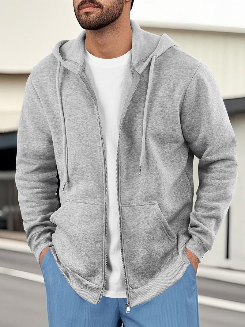 Herrenbekleidung Einfarbig Schweres Retro Frühling Herbst Winter Herren Fleece Top Jacke Einfarbig Reißverschluss Sweatshirt_voghion.com