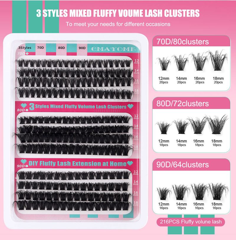 Beauty Essentials Diy Single Tuft Hair Large Capacity 70d 80d 90d Curly Thick Mixed False Eyelashes_voghion.com