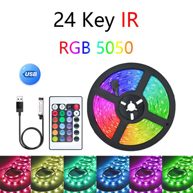 5050 RGB-LED-Lichtstreifen mit 24-Tasten-Fernbedienung und Bluetooth-App-Steuerung – 5 V flexible Farbwechsel-Lichtstreifen für die Heimdekoration_voghion.com