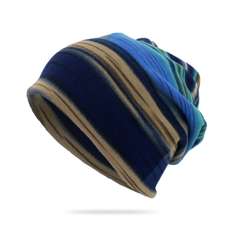 TEUM Pullover Scarf Striped Print Twist Double Layer Dual-use Hat_voghion.com