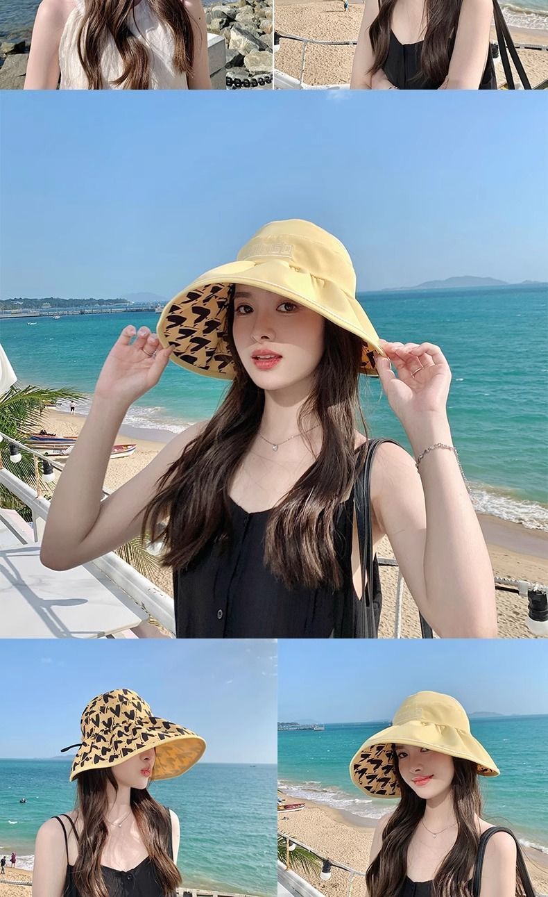 Cappello da sole pieghevole con protezione solare, con parte superiore vuota, da donna, estivo, per vacanze al mare, da annodare a coda di cavallo_voghion.com