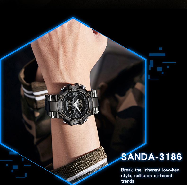 Electronic Watch Multi-functional Fashion Trend Men's Watch Cool Watch Glow-in-the-dark Waterproof Shock-proof Alarm Clock Men's Watch_voghion.com