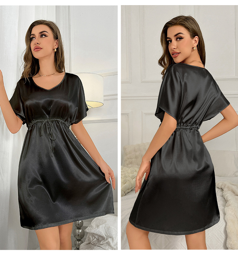 2023 neue Eis Seide Pyjamas Sommer Dünne Taille Schlaf Rock Lange frauen Hause Eingerichtet_voghion.com