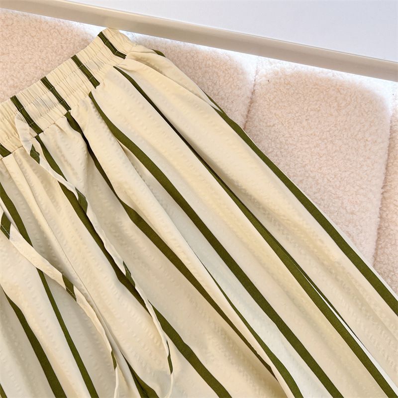 Heat Wave Beach Air Stripe Slimming Wide-Leg High Waist Summer Long Pants Commuting 2024 New Style_voghion.com