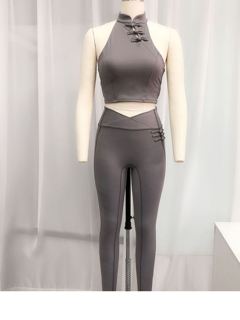 Backless Halter Neck Bowknot Sports Yoga Vest Brushed High Elastic Hip-Showing Fitness Training Pants Set_voghion.com