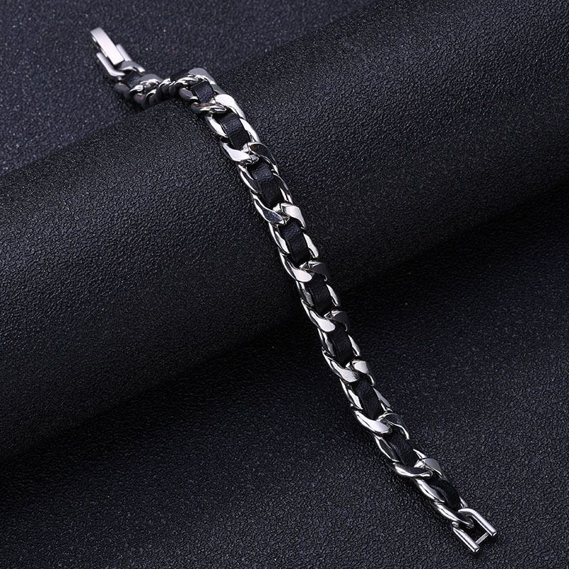 Herrenschmuck Trendy Hip Hop Style Geflochtenes Lederarmband aus Titanstahl Nischendesign High-End-Schmuck_voghion.com