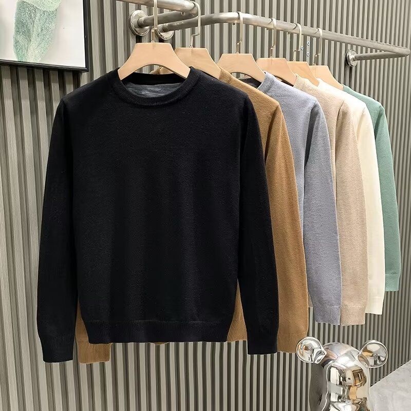 Pull col rond pour homme - Pull décontracté en tricot uni, coupe ajustée, respirant et extensible, polyvalent au quotidien (plusieurs couleurs et tailles)_voghion.com