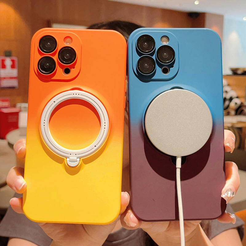 Étui magnétique de Charge sans fil Magsafe avec anneau dégradé, pour iPhone 15 Plus 14 13 12 Pro Max, objectif d'appareil photo_voghion.com