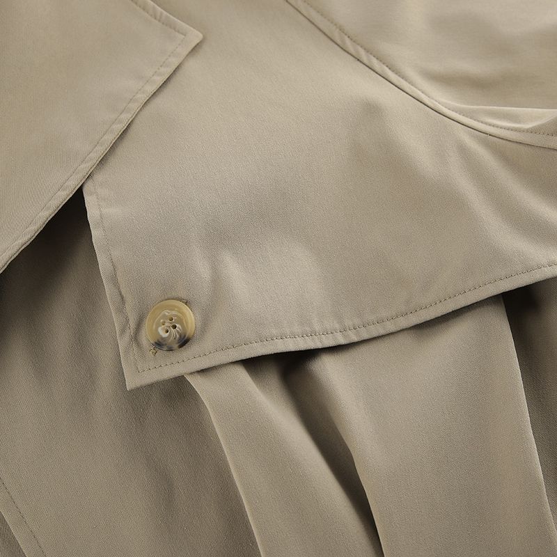 Women's Khaki Double-Breasted Trench Coat With Notched Lapel – Casual Blazer Jacket For Fall, Comfortable & Stylish_voghion.com