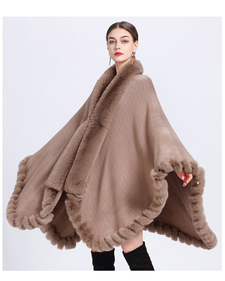 Elegante cardigan oversize con maniche a pipistrello e collo in pelliccia sintetica di coniglio - Lungo cappotto avvolgente con apertura frontale per donna (colori multipli)_voghion.com
