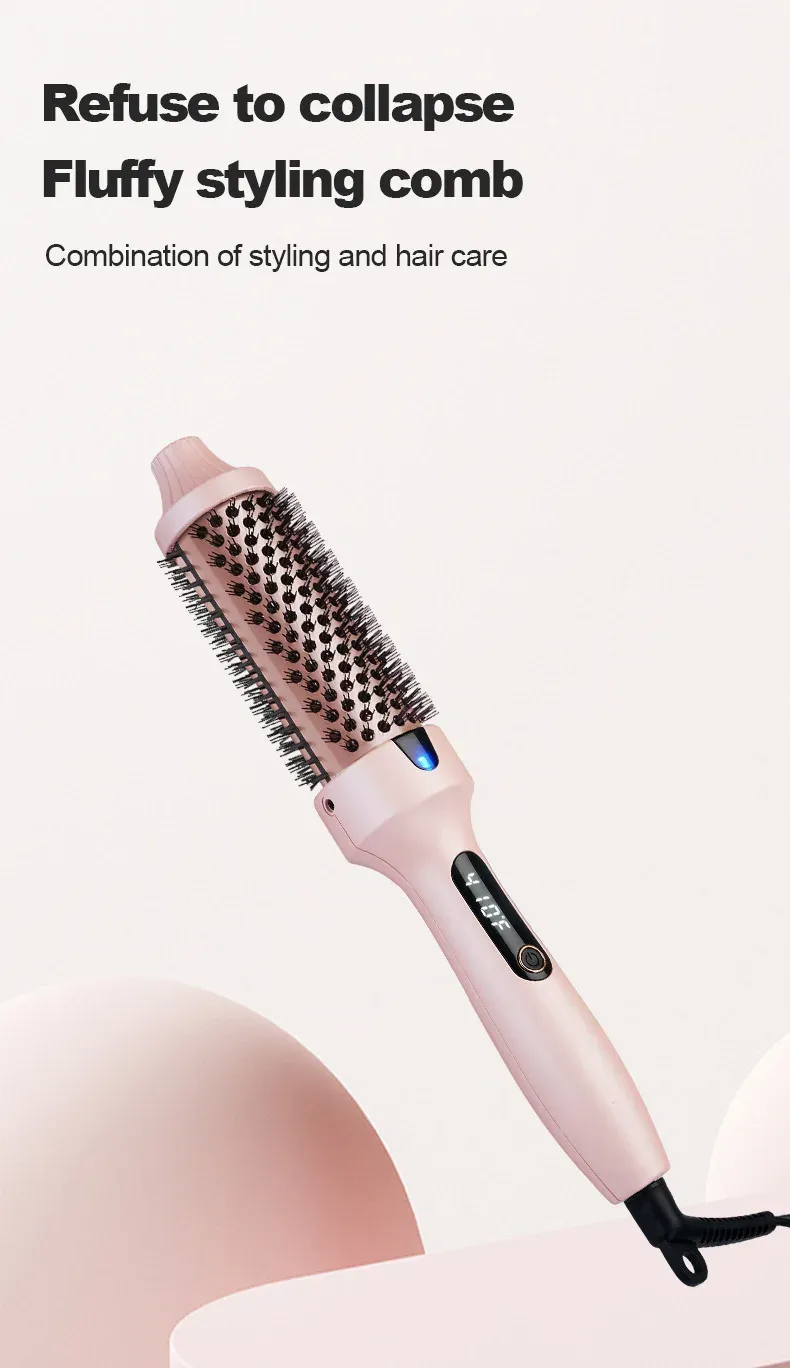 Vendita calda portatile ionico lisciante per capelli arricciacapelli spazzola rotonda strumento per lo styling dei capelli pettine elettrico riscaldato a infrarossi spazzola per lo styling dei capelli_voghion.com