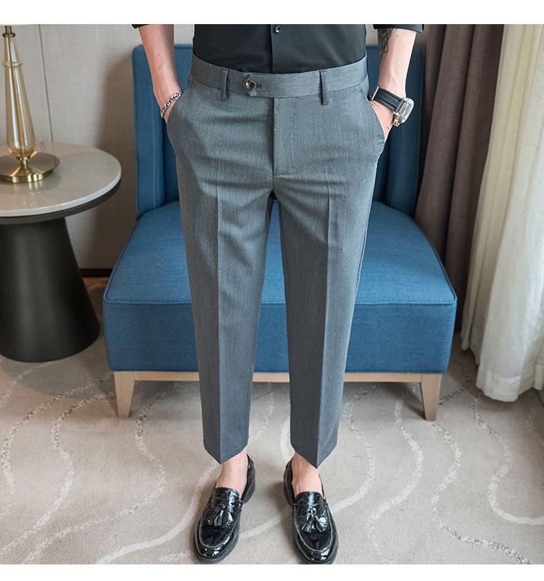 Summer new casual Korean version of youth simple nine-point slim-fitting small straight men's pants_voghion.com