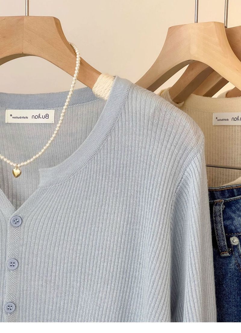 ragazza 6 lana latte blu corto lavorato a maglia per donna primavera e autunno cardigan a maniche lunghe piccolo profumo stile strato interno base_voghion.com