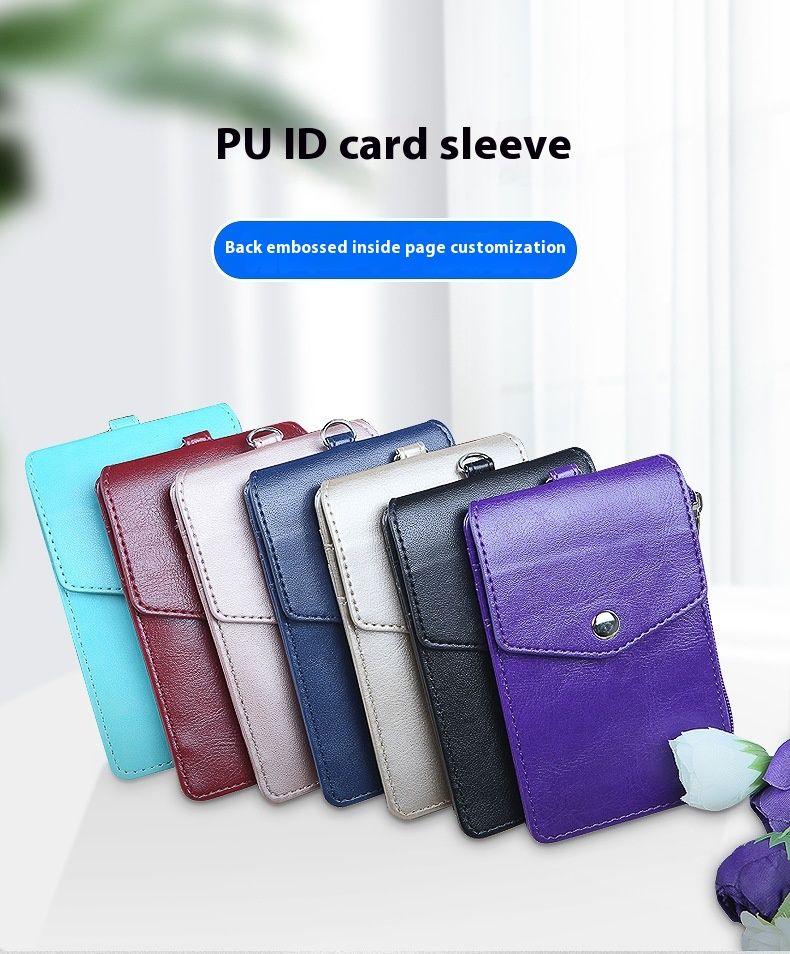 Work ID Leather Cover Large Capacity Card Bag Student Tag Bus Access Card Employee Chest Card Cover With Hanging Rope_voghion.com