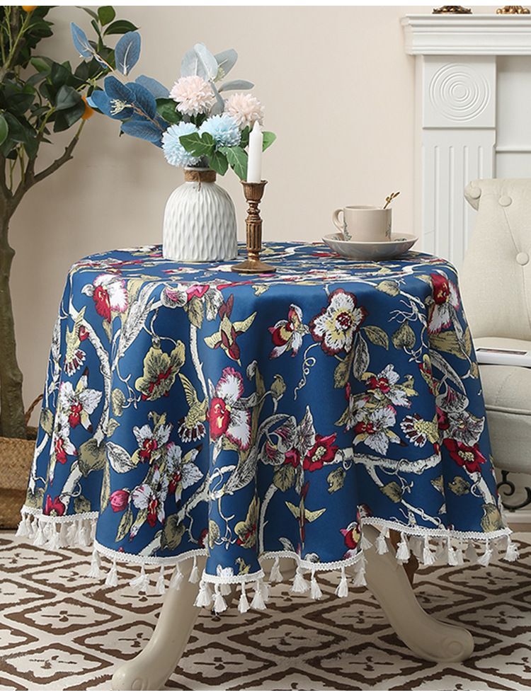 Nappe classique en polyester à motif floral – Rectangulaire et ronde résistante à la chaleur pour table à manger et table basse_voghion.com