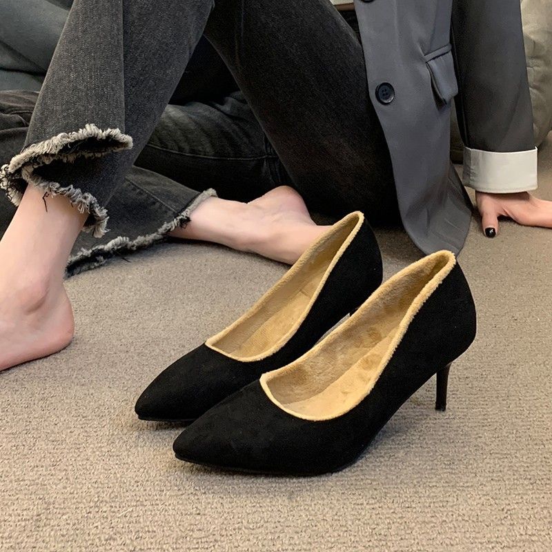 2024 Nuove scarpe da lavoro comode per le donne, scarpe eleganti semplici e basse per il pendolarismo con fodera in pile, moda calda_voghion.com
