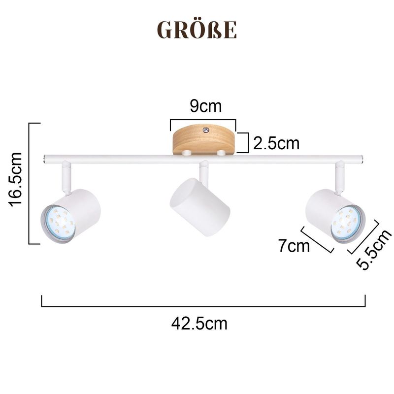 Glitzerlife Deckenstrahler 3 Flammig Deckenlampe Holz - Deckenleuchte GU10 Weiß Schwenkbar 350° Max.25w Modern Innen Holzoptik Spotlights Für Schlafzimmer Flur_voghion.com