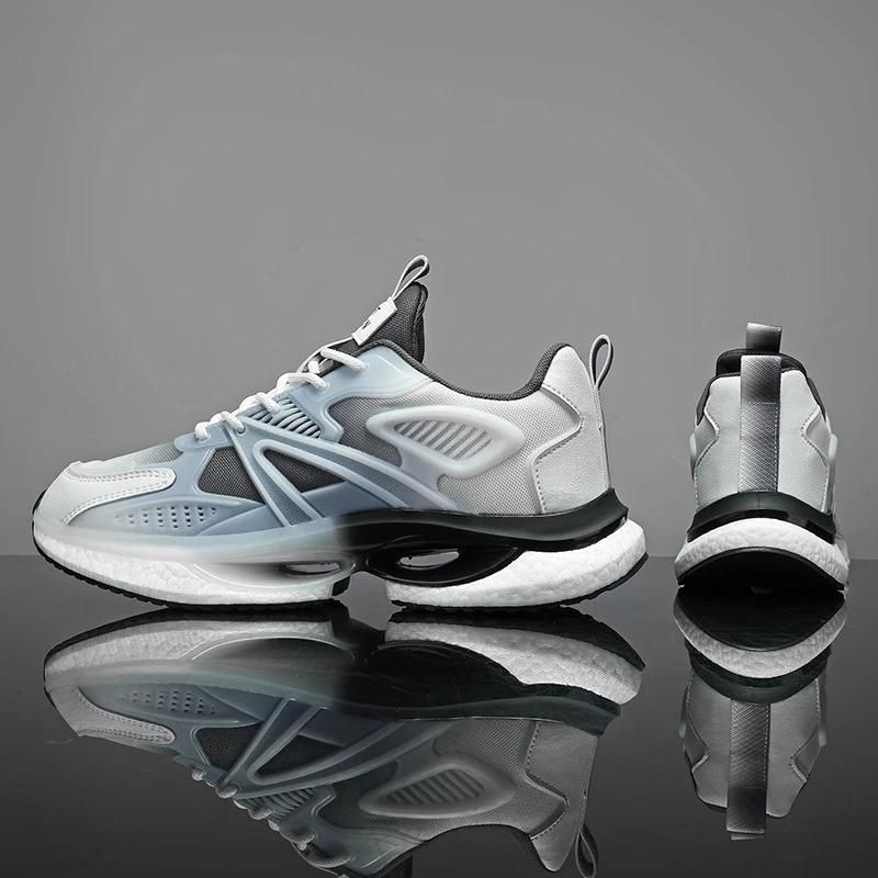 Scarpe da corsa sportive traspiranti con suola morbida, da uomo, con suola in mesh bianco, personalizzabili, con MOQ basso, luminose e casual._voghion.com