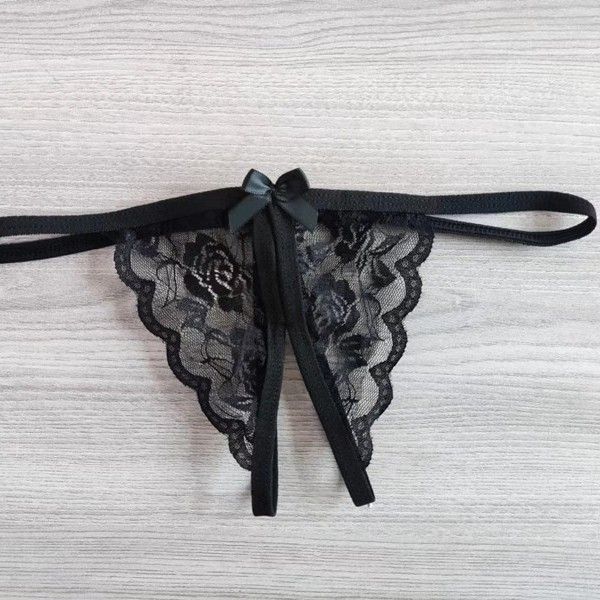 Open Crotch No-Take-Off Single Bowknot Sexy Lace Panties Women's Sensual Passion Thong Plus Size T-Pants_voghion.com