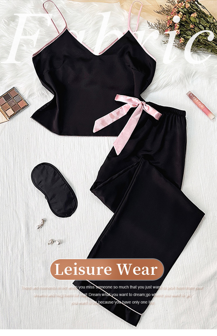 Pigiama da donna in seta sottile e ghiaccio, con canotta e pantaloni lunghi, casual, ampio, tinta unita, senza maniche, autunno inverno_voghion.com