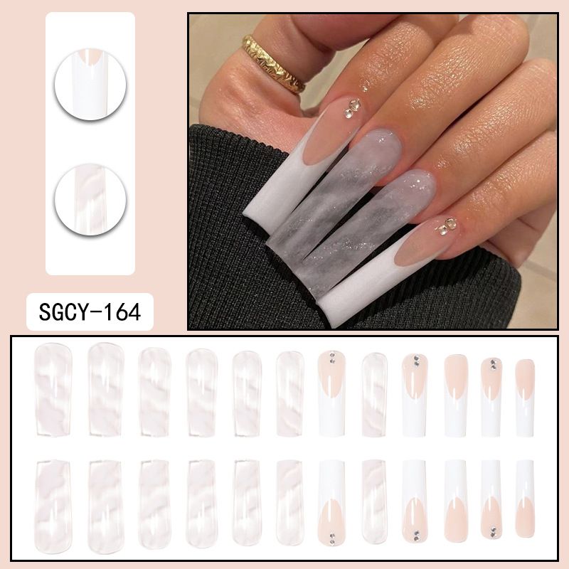 Langes Press-On-Nägel-Set – Aufklebbare Kunstnägel mit Ins-Style-Designs, Acrylnägel mit vollständiger Abdeckung für Frauen, DIY-Maniküre-Set in Salonqualität_voghion.com