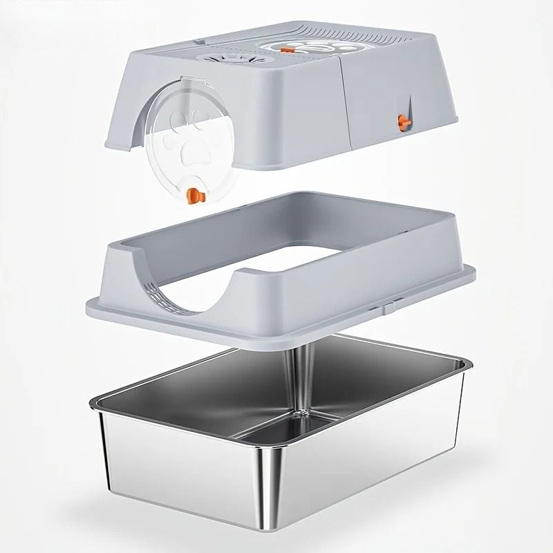 KEMORELA Edelstahl-Katzentoilette XL – Extra große Katzentoilette für große Katzen, geschlossen, herausnehmbar, mit hochwandiger Abdeckung und Schaufel_voghion.com