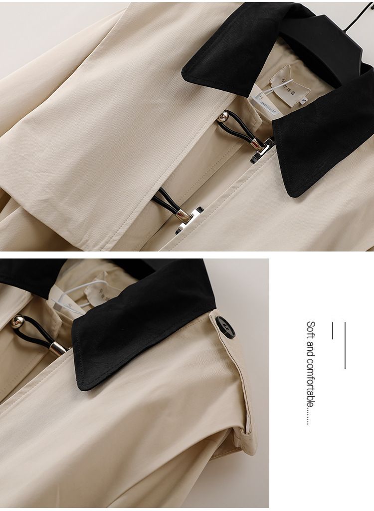 Damescontrastkleurige trenchcoat met enkele rij knopen en vest met herfstrevers_voghion.com