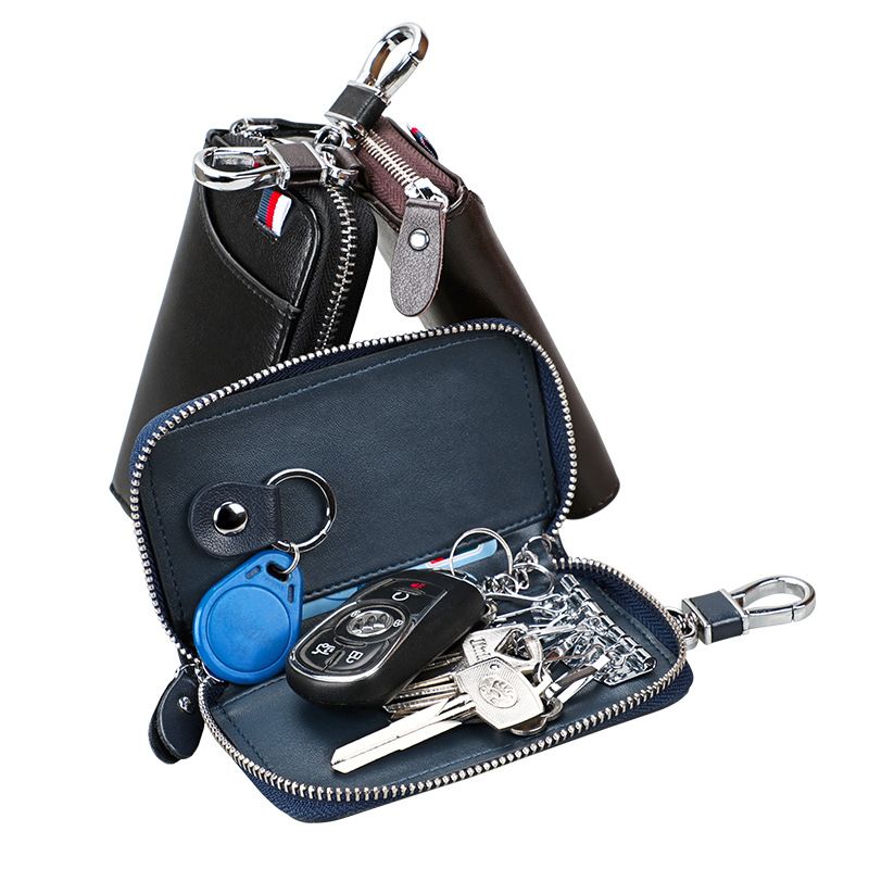 Neue große Kapazität echtes Leder Reißverschluss Schlüsseltasche Herren Taille hängen Rindsleder Damen Kartenhalter Auto Multi-Funktion_voghion.com