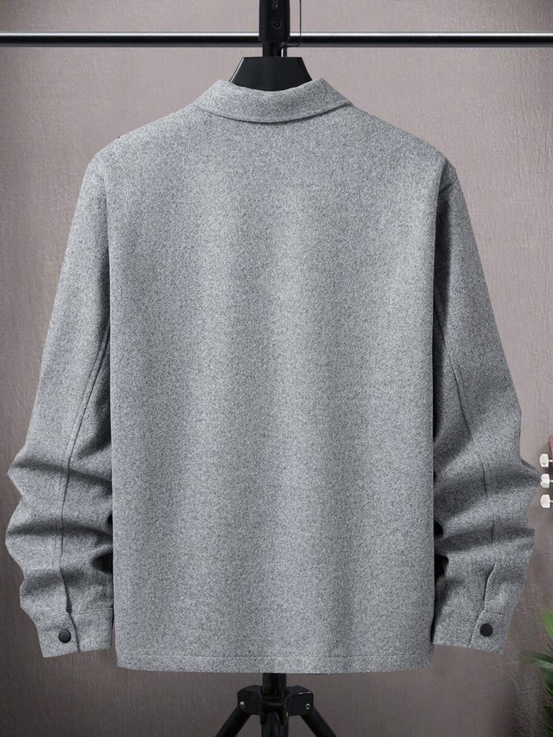 "Herren-Jacke in Wolloptik – Herbstlicher Einreiher-Mantel mit Revers & Pattentaschen in Schwarz/Armygrün/Marineblau/Dunkelgrau (S-XXL)"_voghion.com