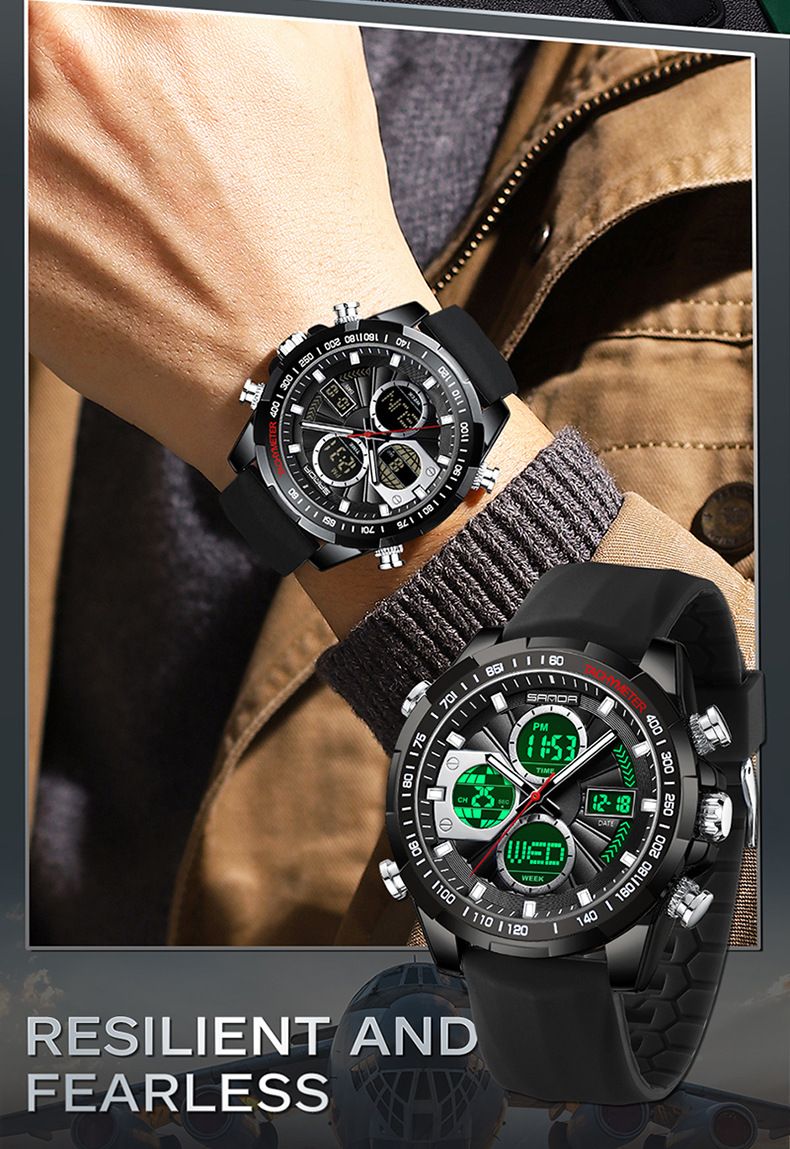 Men's Multi-Function Digital Watch With Interchangeable Straps - Waterproof, Luminous, Triple Time Zones, Stopwatch, Alarm, Calendar Round Dial Watch_voghion.com