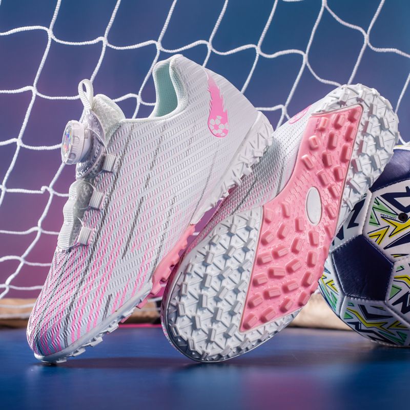 Gerader Fußball mit gebrochenen Nägeln, männliche und weibliche Studenten, Kinder-Kunstrasen-Trainingssportschuhe_voghion.com