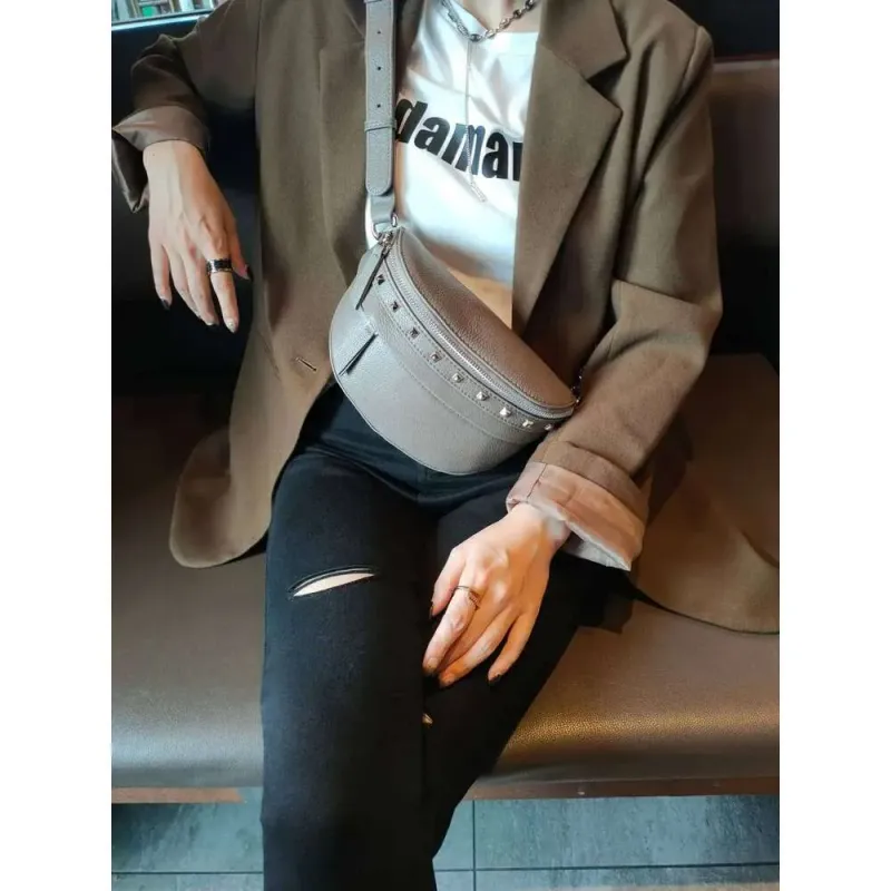 Designer Bags 2025 Genuine Female Korean Version Soft Leather Chest Ins Youth Willow Studs Crossbody Waist For Women_voghion.com