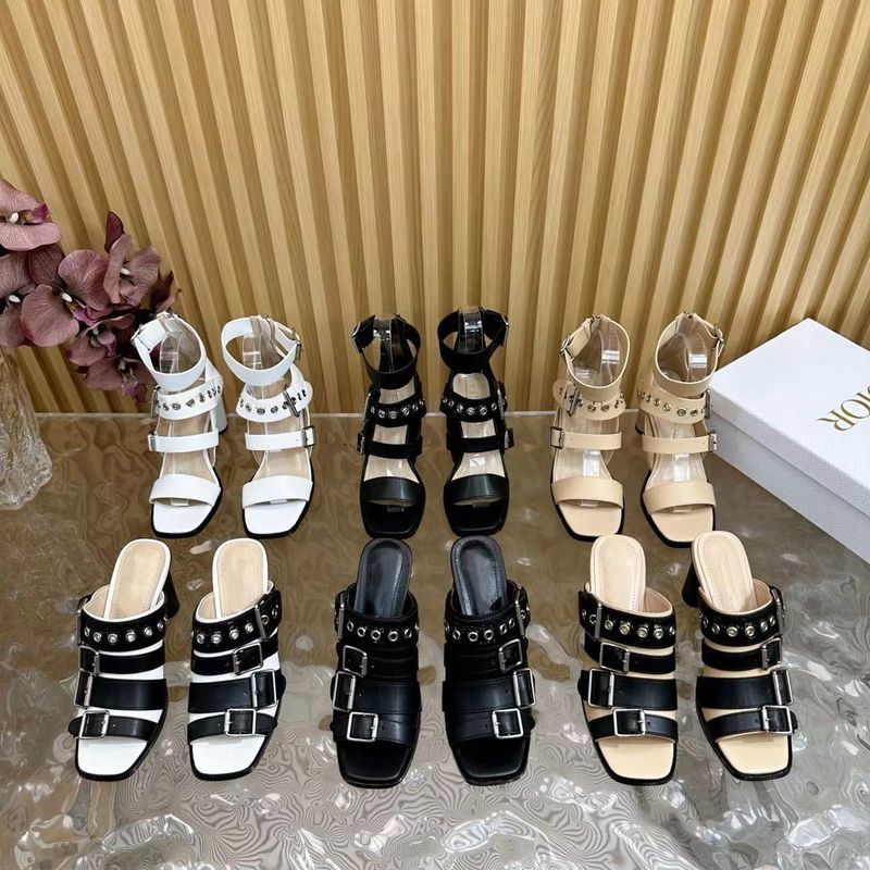 25 New Women's Black And White Calf Leather Silver Buckle Decoration Open Toe High-Heeled Sandals Single Shoe_voghion.com