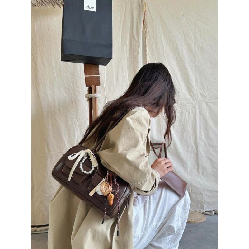 Autumn And Winter Women's New Large Capacity Korean Brown Bowling Handheld Shoulder Bag_voghion.com