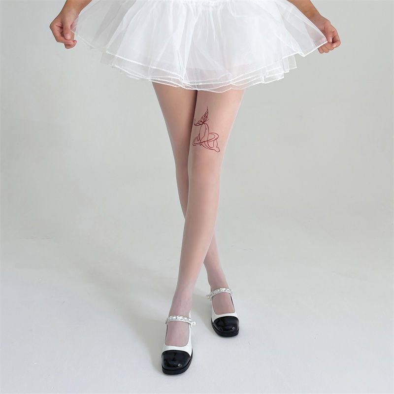 2024 neue weiße Schmetterlingsstrümpfe Damen Sexy Pure Desire Dünne schwarze Seide bedruckte süße Lolita-Socken_voghion.com