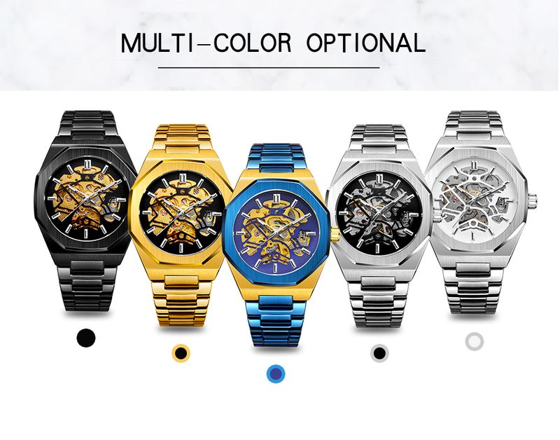 Forsining 344D Orologi meccanici automatici alla moda per uomo con cinturino in acciaio trasparente e scheletro, orologio da polso da uomo luminoso e impermeabile_voghion.com