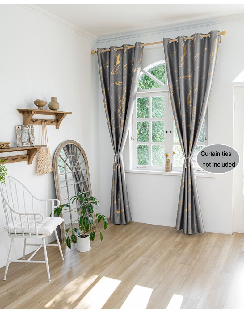 Cortinas Dupla Face Estampagem a Quente em Prata Disponível em Ambos os Lados Cortinas de Sala de Estar com Bloqueio Total de Luz_voghion.com