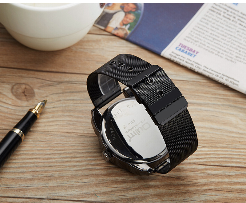 Men's Fashion Watch With Large Dial, GMT Dual Time Function, Stainless Steel Mesh Strap, Quartz Movement, Casual Style Mesh Watch Trendy Brand_voghion.com