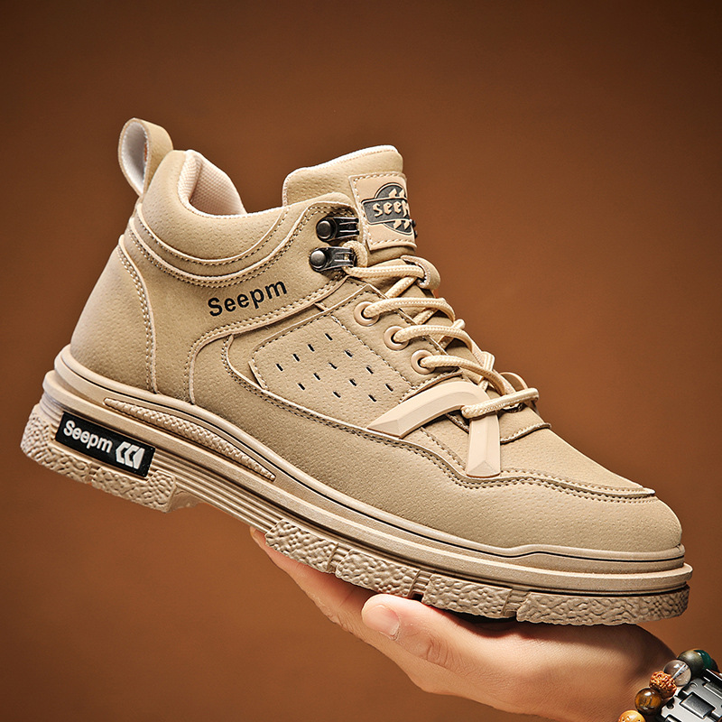 Men's Shoes 2023 Autumn And Winter Work Site Work Thick Sole Sports Leisure Mountaineering High Help Labor Protection Martin Cargo Shoes_voghion.com