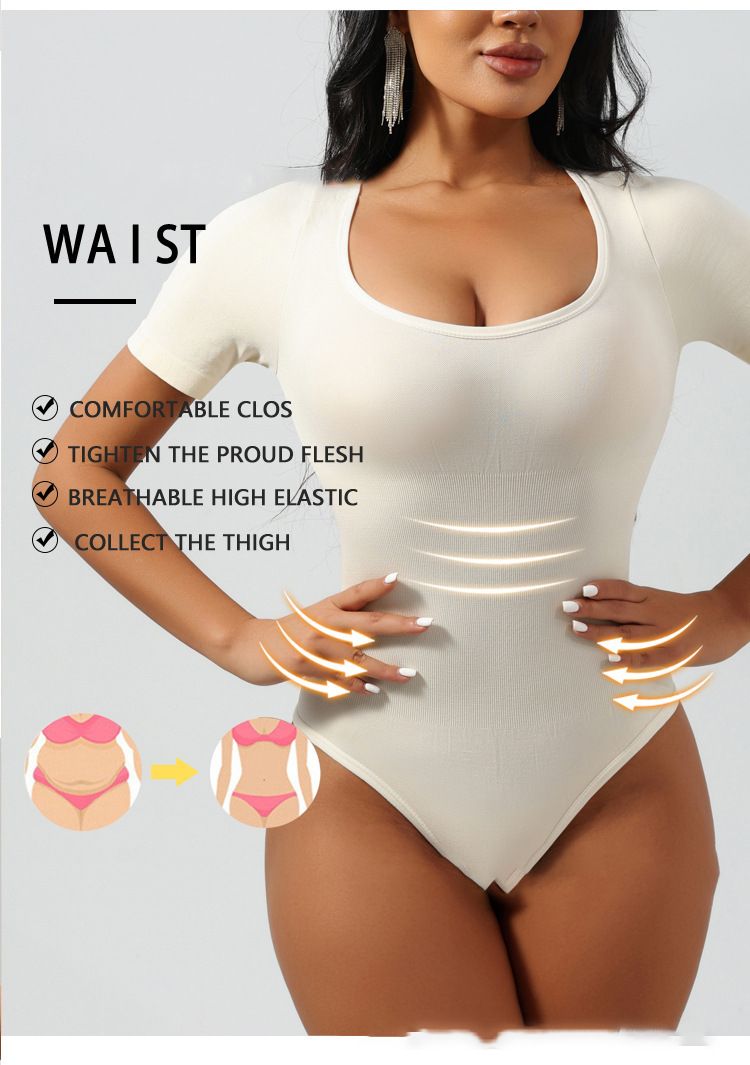 One-piece shapewear women's waistband open waist seamless short-sleeved thong shapewear underwear_voghion.com