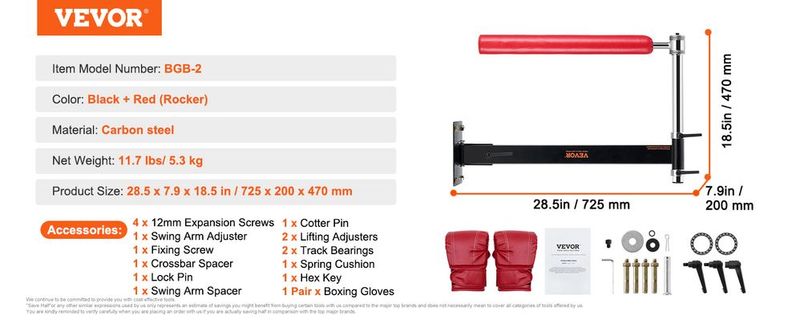 VEVOR Wall Mount Boxing Spinning Bar, Adjustable Punching Spinning Bar, Boxing Speed Trainer With Gloves, Red Reflex Boxing Bar, Boxing Training Equipment For Kickboxing, MMA, Stress Relief & Fitness_voghion.com