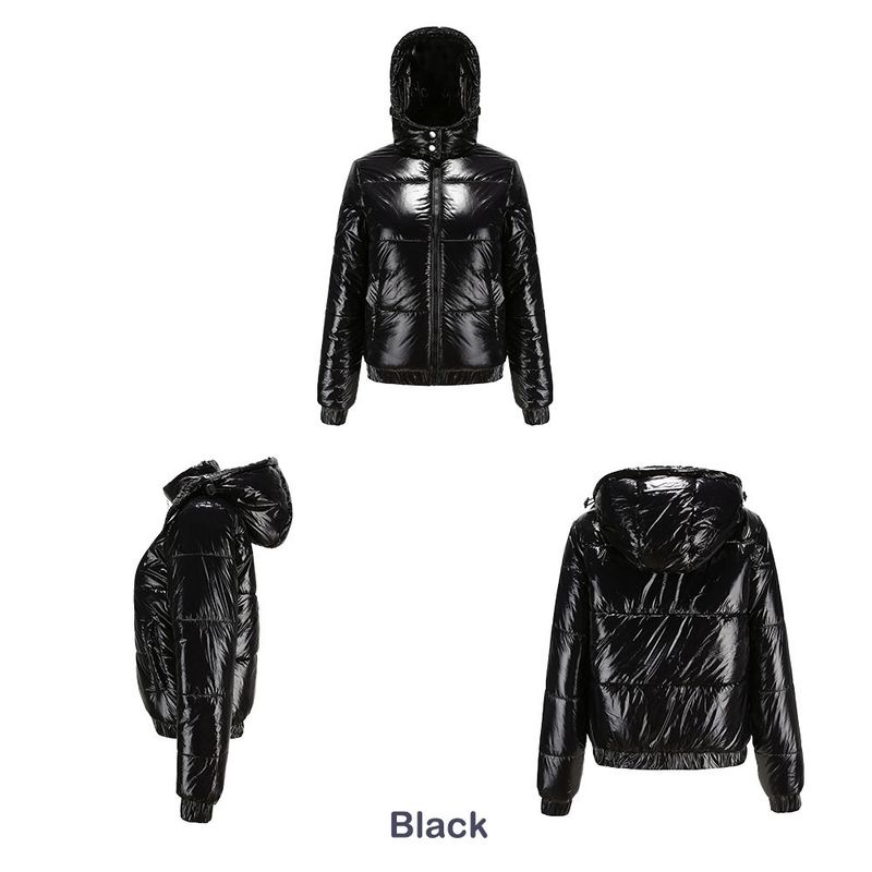 Giacca invernale leggera con cappuccio da donna, rivestimento impermeabile 20D, capospalla lucido a maniche lunghe per moda e comfort._voghion.com