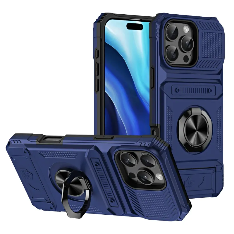 Hülle für iPhone 16 15 Pro Max 14 Kartenhalter Magnetischer gedrehter Ring Kickstand Layer Schwere stoßfeste Brieftaschenabdeckungen_voghion.com