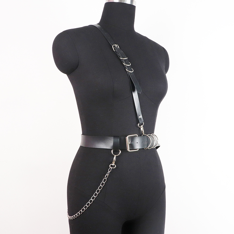 Körperkorsett Sexspielzeug Damengeschirr Techwear PU Leder Taillenkette Breiter Gürtelgurt Bondage Dessous Y2k Acces_voghion.com
