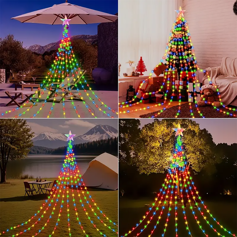 Christmas Pentagram Waterproof String Light Solar Outdoor Festivals Decorations 3M/2M Led Fairy Lamp 8 Modes Family Party Holida_voghion.com